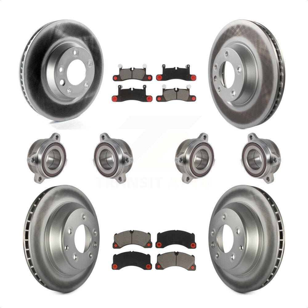 Front Rear Hub Bearings Assembly Coated Disc Brake Rotors And Ceramic Pads Kit (10Pc) For Porsche Cayenne KBB-123662 by Transit Auto