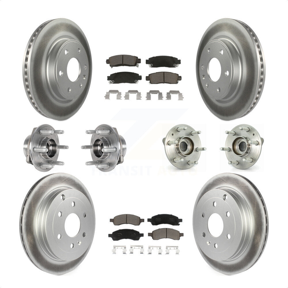 Front Rear Hub Bearings Assembly Coated Disc Brake Rotors And Ceramic Pads Kit (10Pc) For 2017 Buick Enclave AWD KBB-123671 by Transit Auto