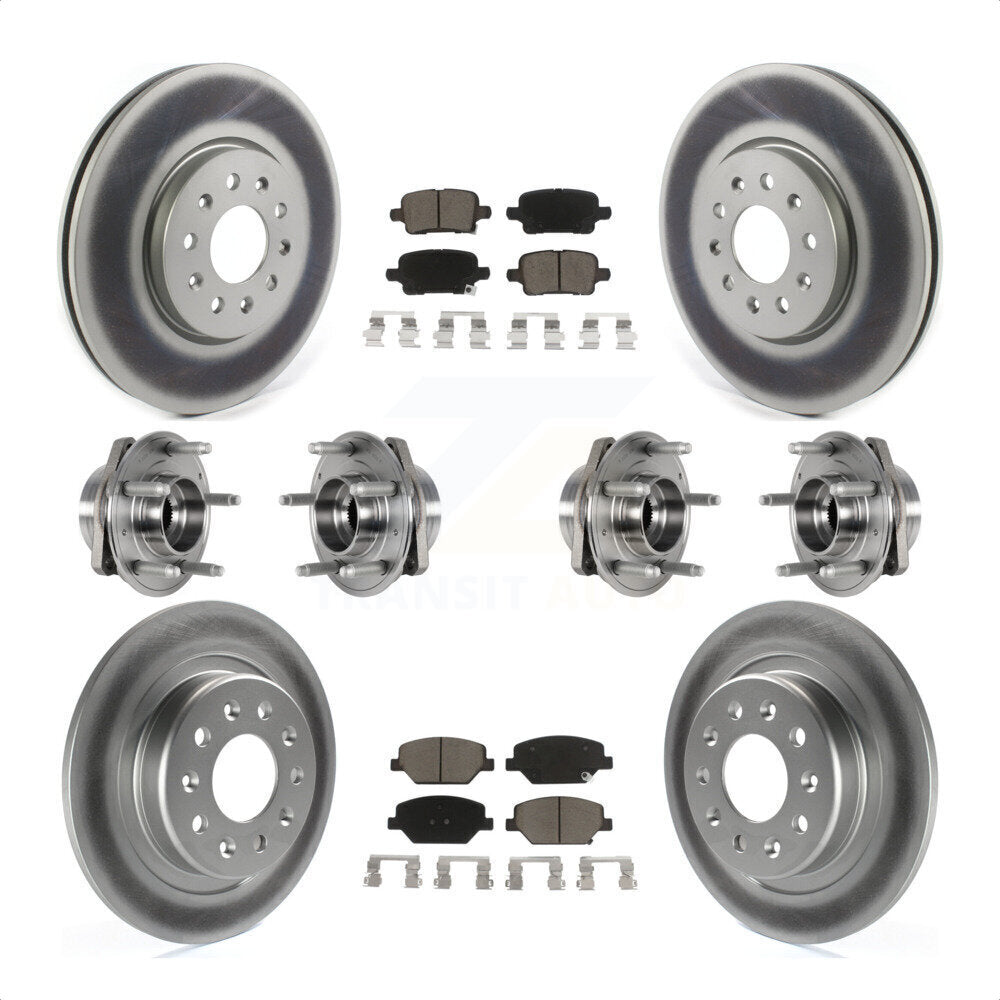 Front Rear Hub Bearings Assembly Coated Disc Brake Rotors And Ceramic Pads Kit (10Pc) For 2017-2018 Buick LaCrosse AWD With 17" Factory Wheels KBB-123677 by Transit Auto