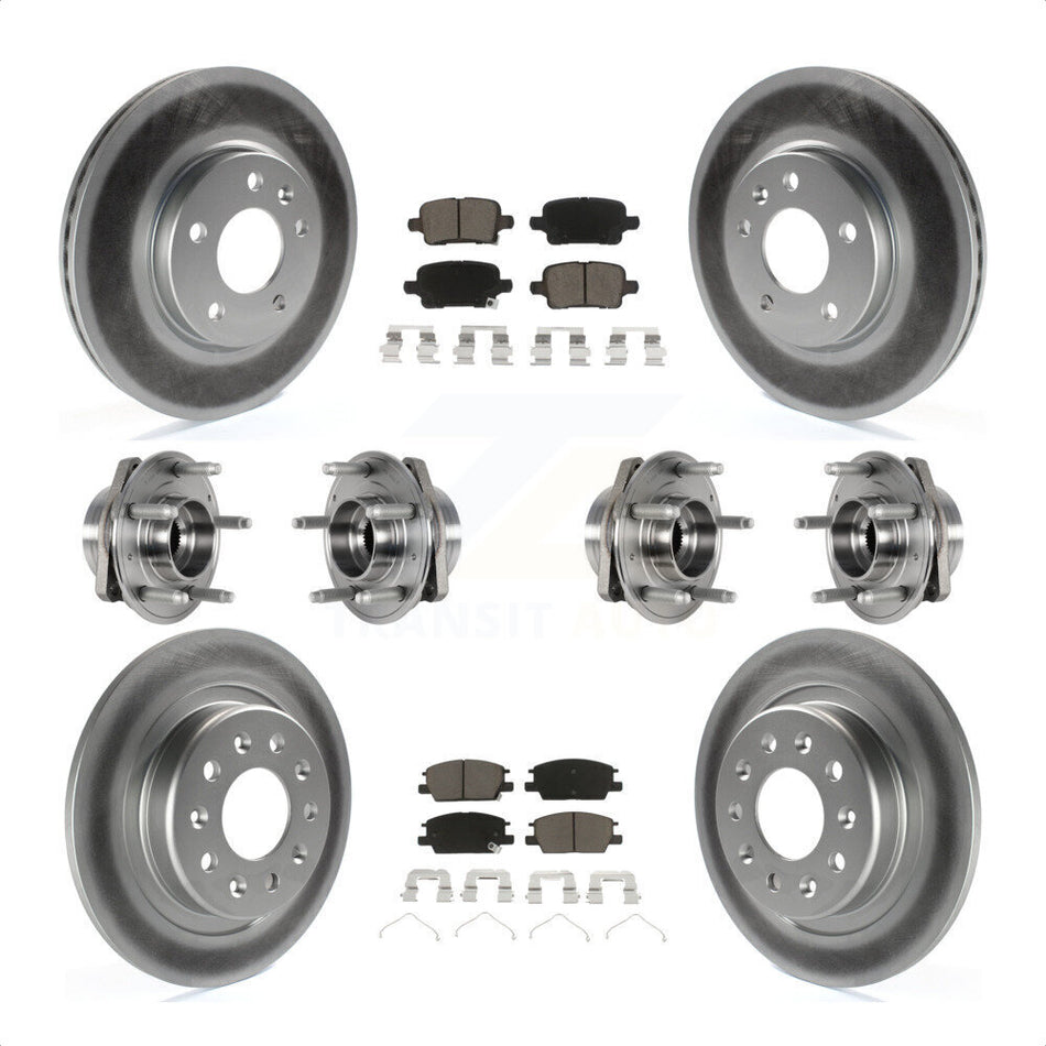 Front Rear Hub Bearings Assembly Coated Disc Brake Rotors And Ceramic Pads Kit (10Pc) For 2017-2018 Buick LaCrosse AWD With 16" Factory Wheels KBB-123678 by Transit Auto