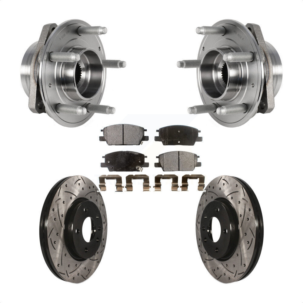 Front Hub Bearing Assembly With Coated Drilled Slotted Disc Brake Rotors And Ceramic Pads Kit For Chevrolet Malibu Buick LaCrosse Regal Sportback TourX KBB-123709 by Transit Auto