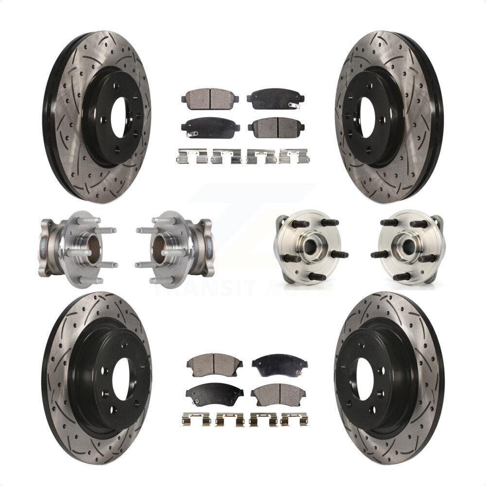 Front Rear Hub Bearings Assembly Coated Disc Brake Rotors And Ceramic Pads Kit (10Pc) For 2014-2015 Chevrolet Cruze DIESEL engine With 15" Factory Wheels KBB-123731 by Transit Auto