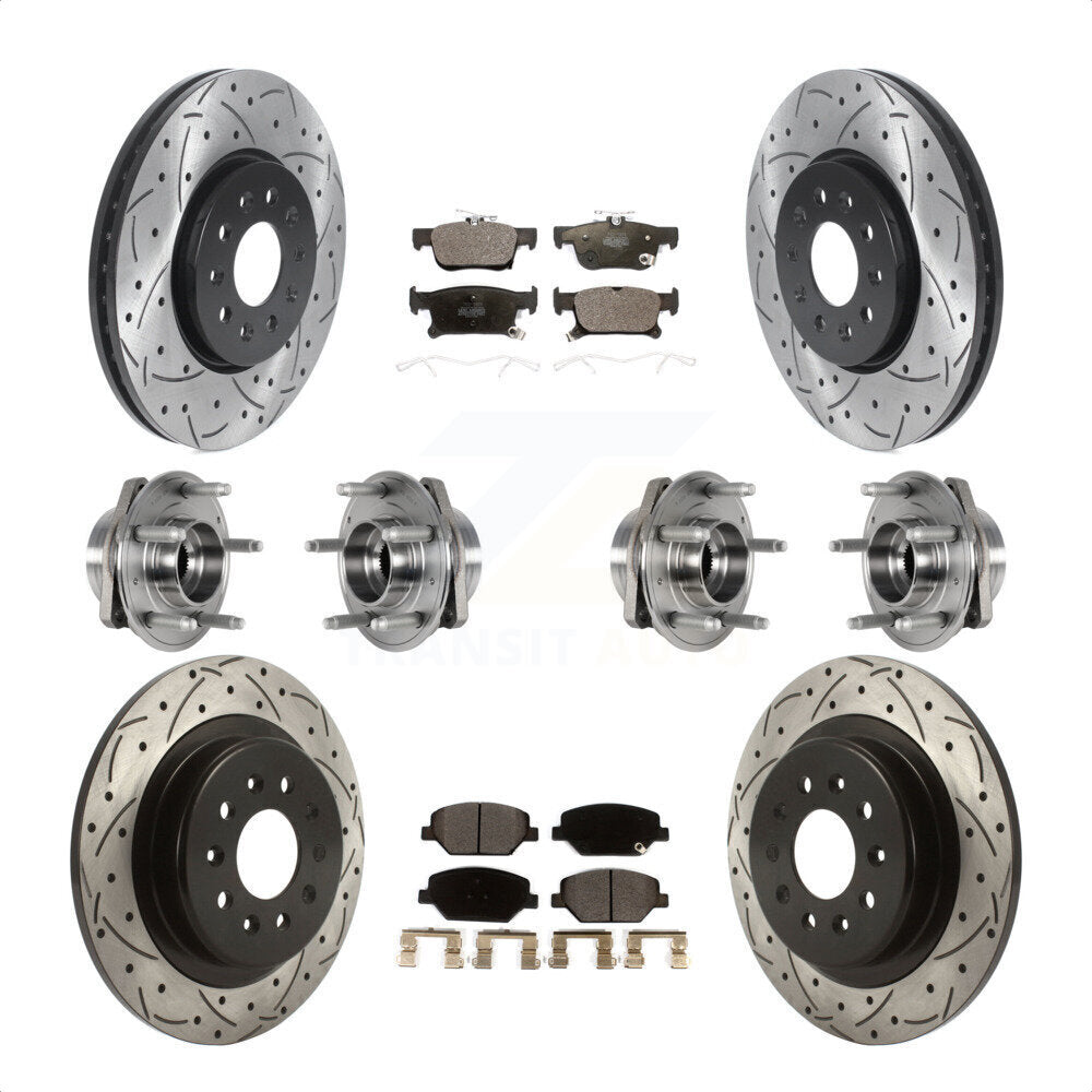 Front Rear Hub Bearings Assembly Coated Disc Brake Rotors And Ceramic Pads Kit (10Pc) For Buick Envision With 315mm Diameter Rotor KBB-123736 by Transit Auto