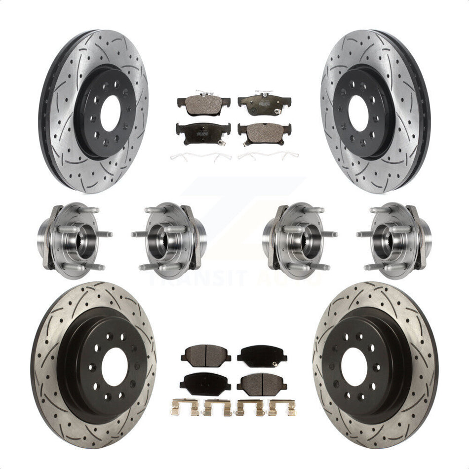 Front Rear Hub Bearings Assembly Coated Disc Brake Rotors And Ceramic Pads Kit (10Pc) For Buick Envision With 315mm Diameter Rotor KBB-123736 by Transit Auto