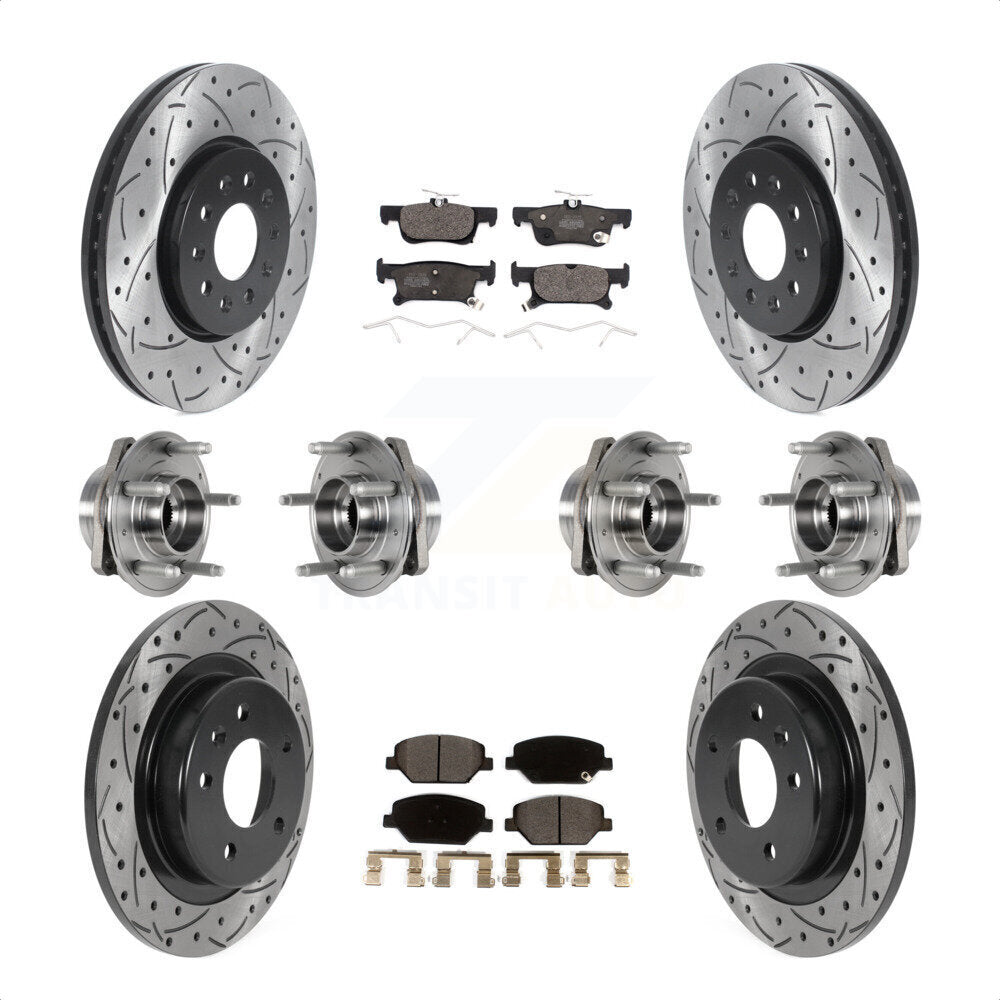 Front Rear Hub Bearings Assembly Coated Disc Brake Rotors And Ceramic Pads Kit (10Pc) For Buick Envision With 288mm Diameter Rotor KBB-123737 by Transit Auto