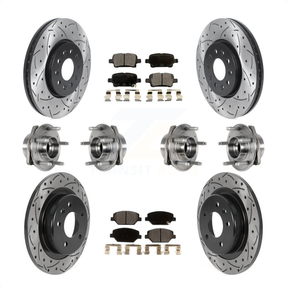 Front Rear Hub Bearings Assembly Coated Disc Brake Rotors And Ceramic Pads Kit (10Pc) For 2017-2018 Buick LaCrosse AWD With 17" Factory Wheels KBB-123738 by Transit Auto