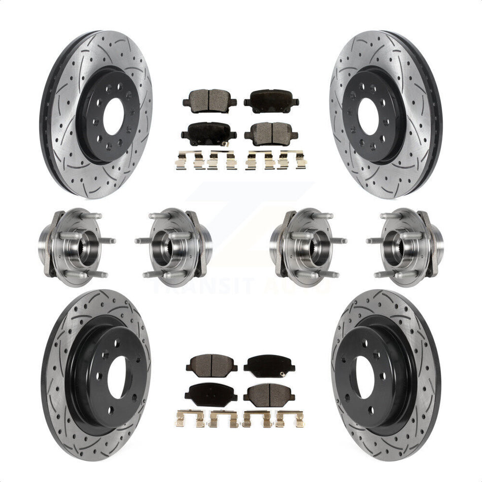 Front Rear Hub Bearings Assembly Coated Disc Brake Rotors And Ceramic Pads Kit (10Pc) For 2017-2018 Buick LaCrosse AWD With 17" Factory Wheels KBB-123738 by Transit Auto