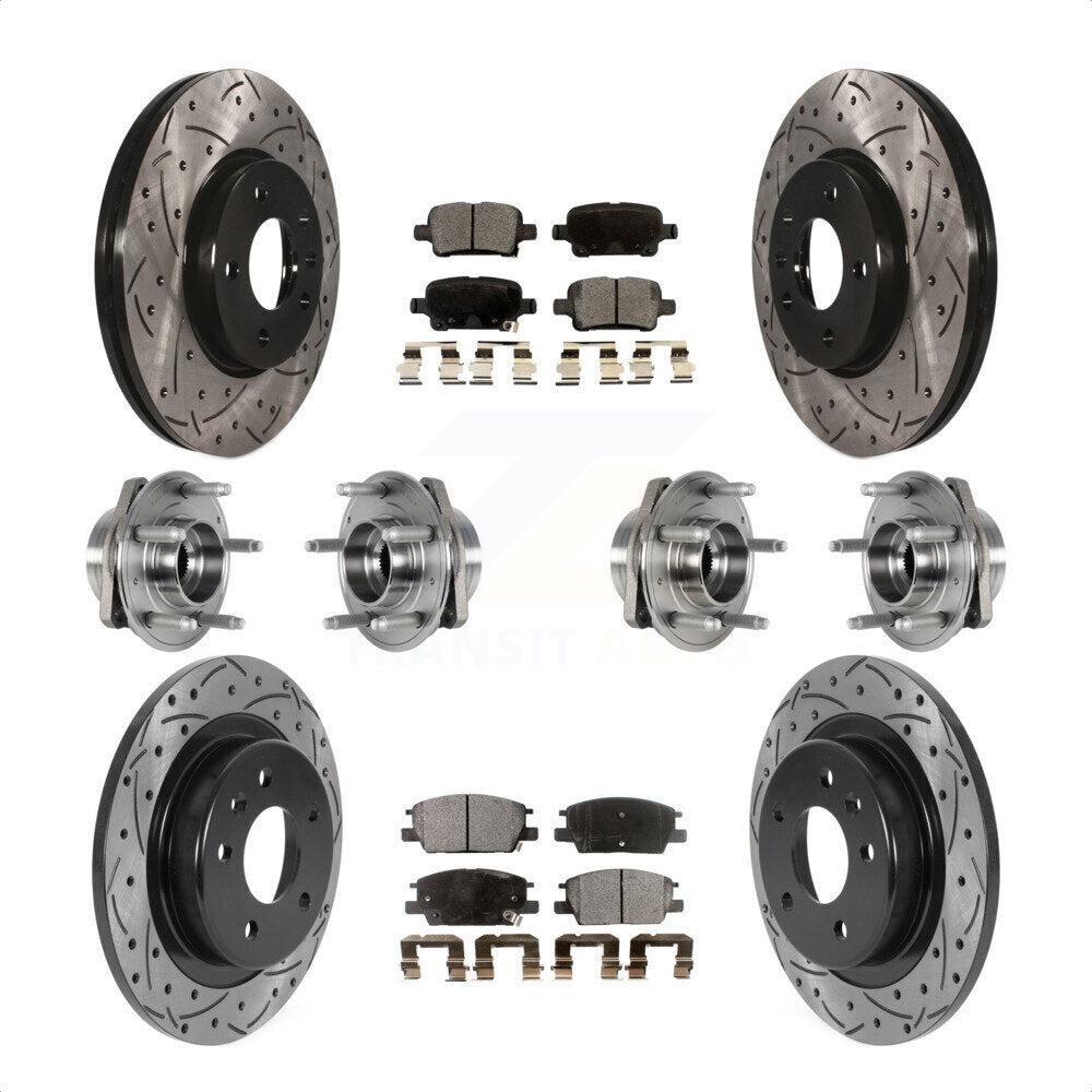 Front Rear Hub Bearings Assembly Coated Disc Brake Rotors And Ceramic Pads Kit (10Pc) For 2017-2018 Buick LaCrosse AWD With 16" Factory Wheels KBB-123739 by Transit Auto