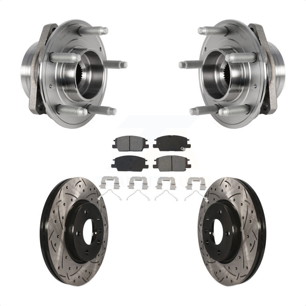 Front Hub Bearing Assembly With Coated Drilled Slotted Disc Brake Rotors And Semi-Metallic Pads Kit For Chevrolet Malibu Buick LaCrosse Regal Sportback TourX KBB-123752 by Transit Auto