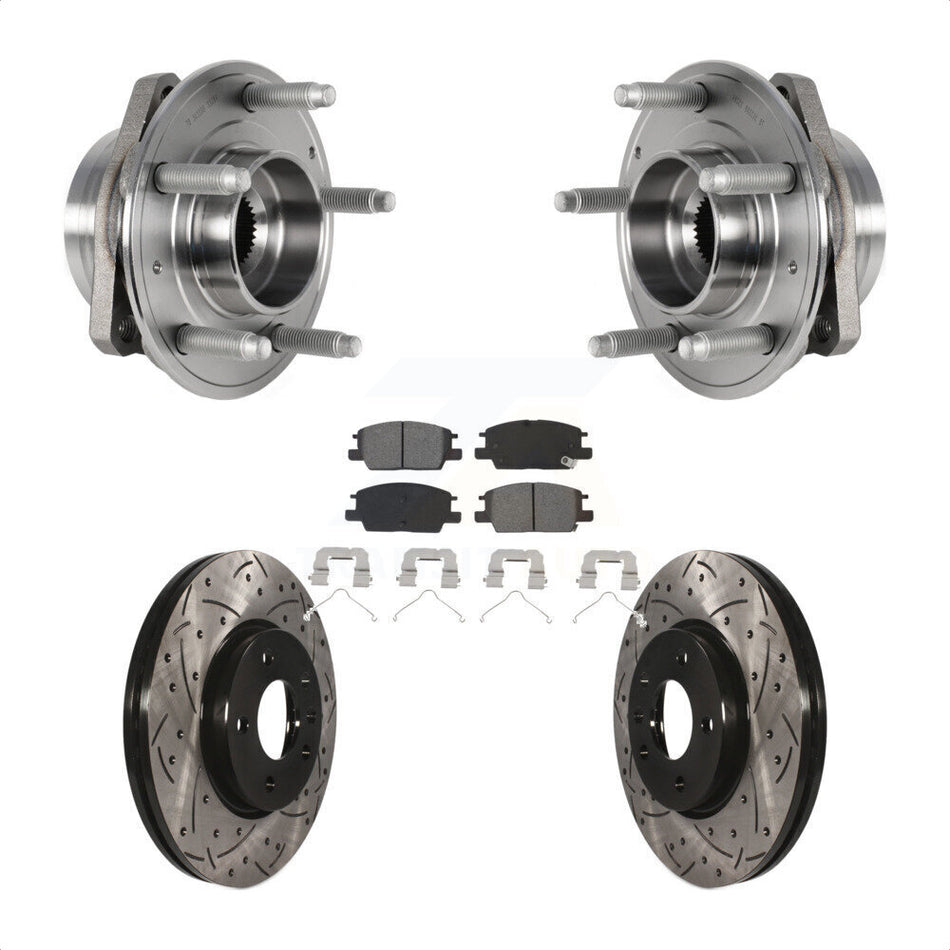 Front Hub Bearing Assembly With Coated Drilled Slotted Disc Brake Rotors And Semi-Metallic Pads Kit For Chevrolet Malibu Buick LaCrosse Regal Sportback TourX KBB-123752 by Transit Auto