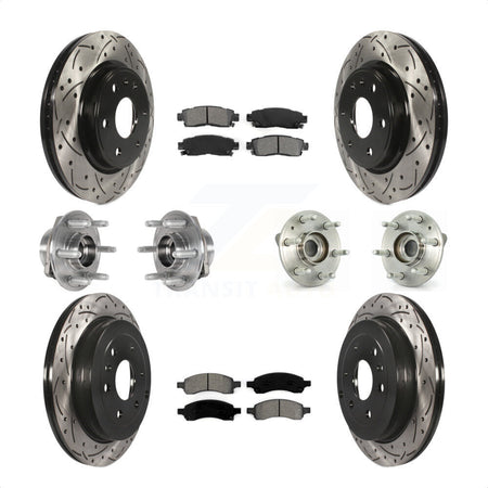 Front Rear Hub Bearings Assembly Coated Disc Brake Rotors And Semi-Metallic Pads Kit (10Pc) For 2017 Buick Enclave AWD KBB-123763 by Transit Auto