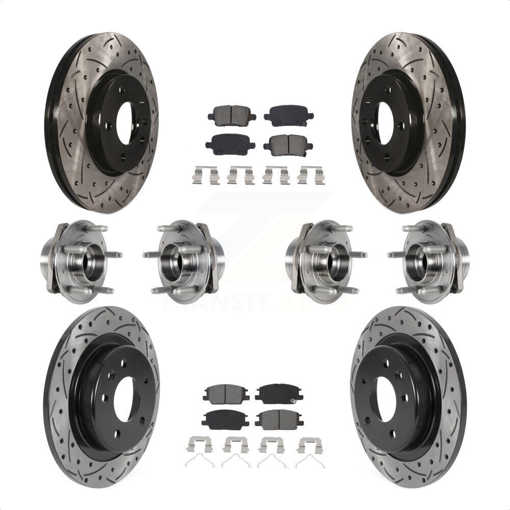 Front Rear Hub Bearings Assembly Coated Disc Brake Rotors And Semi-Metallic Pads Kit (10Pc) For 2017-2018 Buick LaCrosse AWD With 16" Factory Wheels KBB-123764 by Transit Auto