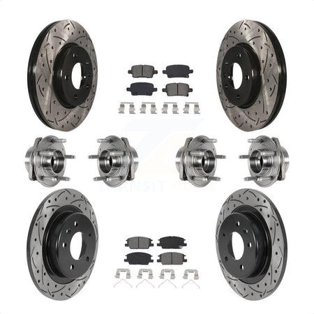 Front Rear Hub Bearings Assembly Coated Disc Brake Rotors And Semi-Metallic Pads Kit (10Pc) For 2017-2018 Buick LaCrosse AWD With 16" Factory Wheels KBB-123764 by Transit Auto
