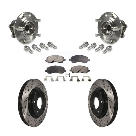 Front Hub Bearing Assembly With Coated Drilled Slotted Disc Brake Rotors And Semi-Metallic Pads Kit For 2011-2012 Mitsubishi RVR 4WD KBB-123787 by Transit Auto