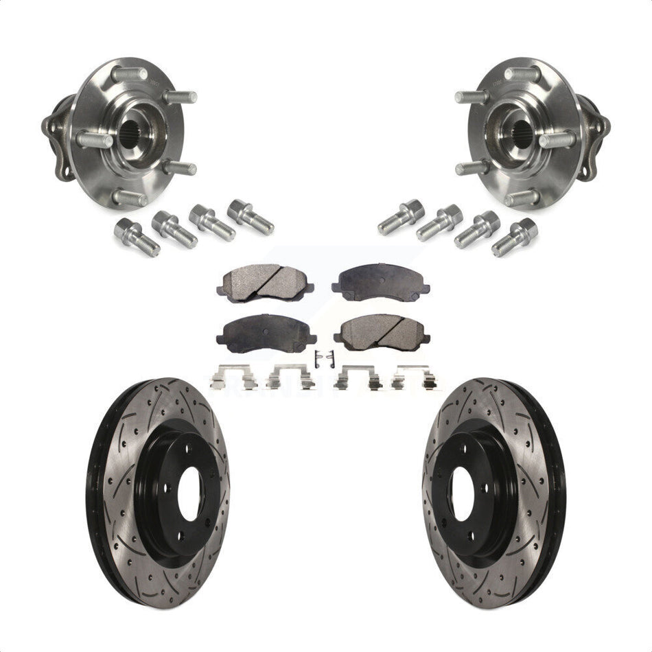 Front Hub Bearing Assembly With Coated Drilled Slotted Disc Brake Rotors And Semi-Metallic Pads Kit For 2011-2012 Mitsubishi RVR 4WD KBB-123787 by Transit Auto