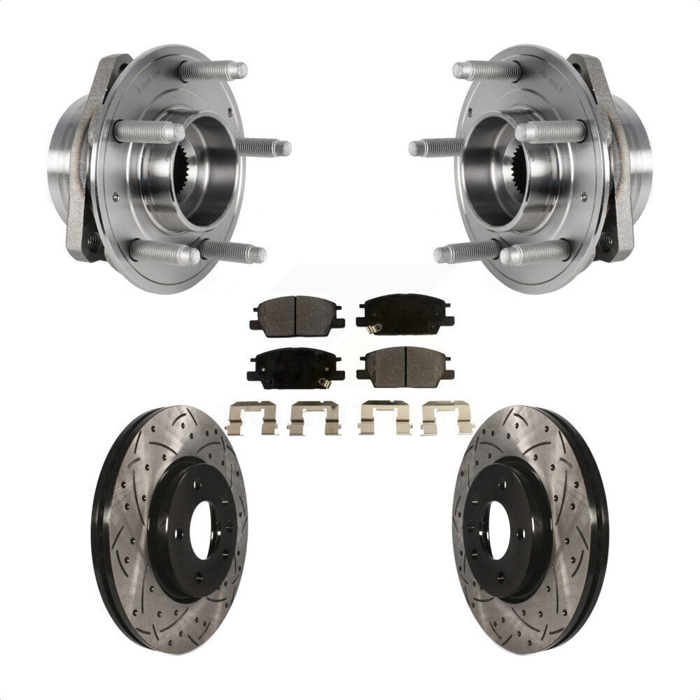Front Hub Bearing Assembly With Coated Drilled Slotted Disc Brake Rotors And Semi-Metallic Pads Kit For Chevrolet Malibu Buick LaCrosse Regal Sportback TourX KBB-123794 by Transit Auto