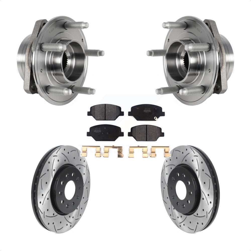 Front Hub Bearing Assembly With Coated Drilled Slotted Disc Brake Rotors And Semi-Metallic Pads Kit For Buick Envision LaCrosse Regal Sportback TourX KBB-123795 by Transit Auto