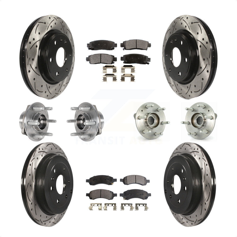 Front Rear Hub Bearings Assembly Coated Disc Brake Rotors And Semi-Metallic Pads Kit (10Pc) For 2017 Buick Enclave AWD KBB-123806 by Transit Auto