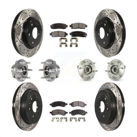 Front Rear Hub Bearings Assembly Coated Disc Brake Rotors And Semi-Metallic Pads Kit (10Pc) For 2017 Buick Enclave AWD KBB-123806 by Transit Auto