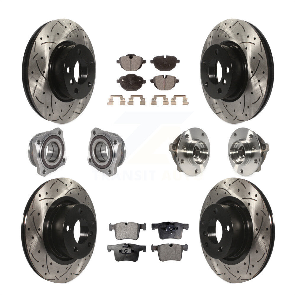 Front Rear Hub Bearings Assembly Coated Disc Brake Rotors And Semi-Metallic Pads Kit (10Pc) For BMW X3 X4 KBB-123807 by Transit Auto