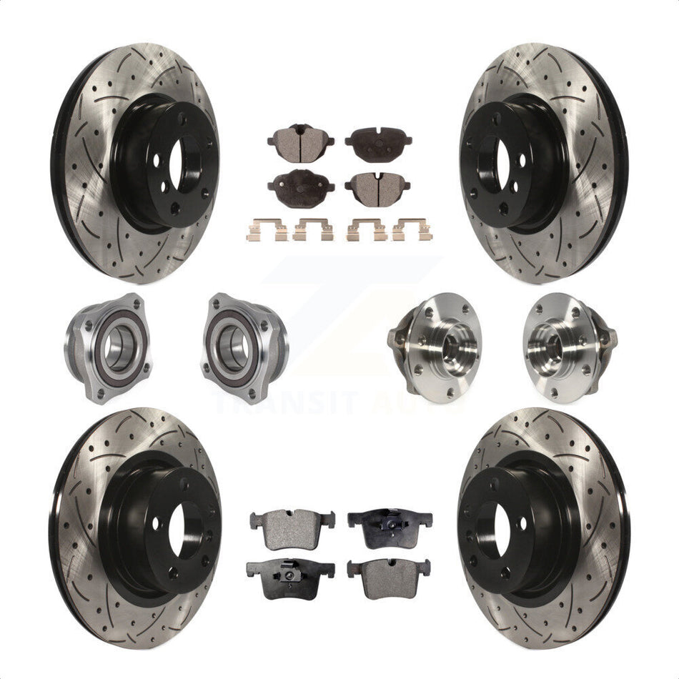 Front Rear Hub Bearings Assembly Coated Disc Brake Rotors And Semi-Metallic Pads Kit (10Pc) For BMW X3 X4 KBB-123807 by Transit Auto