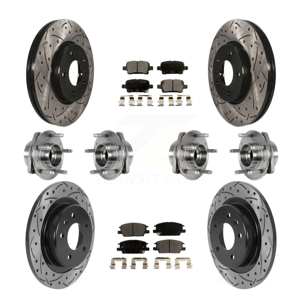 Front Rear Hub Bearings Assembly Coated Disc Brake Rotors And Semi-Metallic Pads Kit (10Pc) For 2017-2018 Buick LaCrosse AWD With 16" Factory Wheels KBB-123819 by Transit Auto