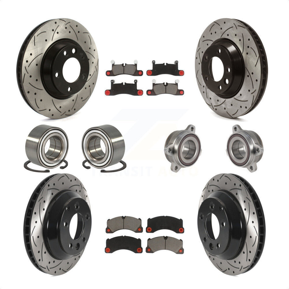 Front Rear Wheel Hub Bearings Assembly Coated Disc Brake Rotors And Ceramic Pads Shoes Kit (10Pc) For 2011-2012 Porsche Cayenne Base With 380mm Diameter Rotor KBB-123825 by Transit Auto