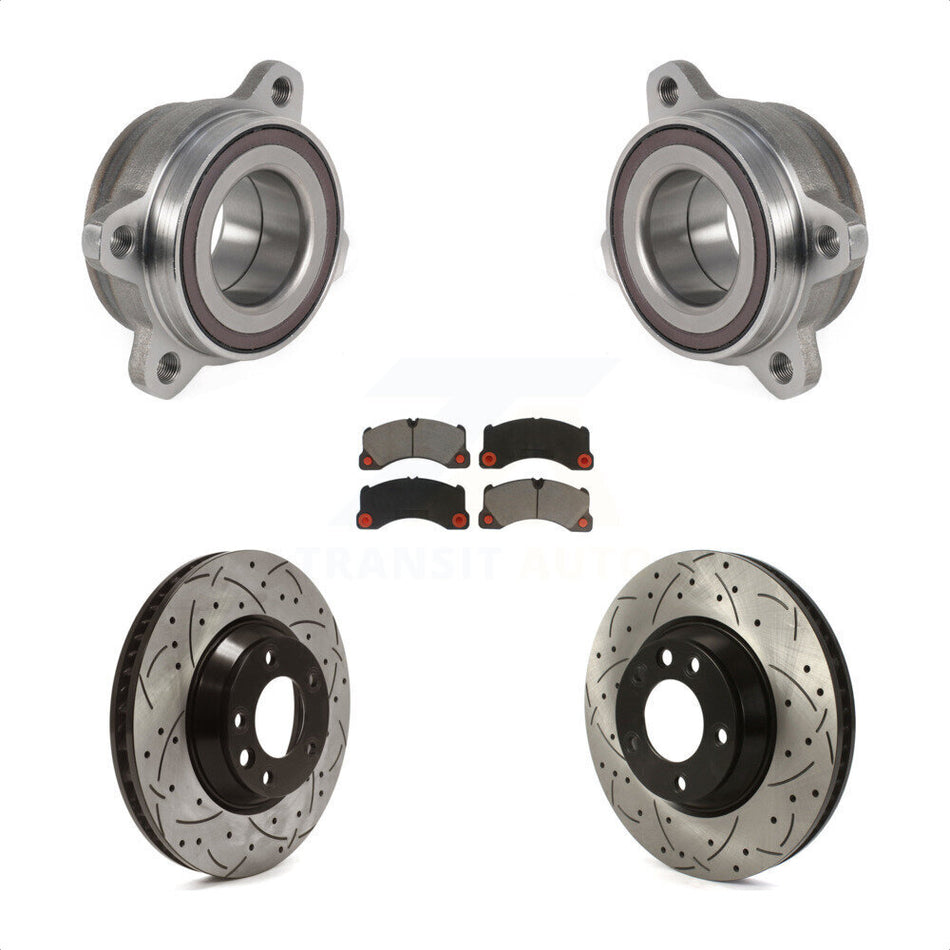 Front Hub Bearing Assembly With Coated Drilled Slotted Disc Brake Rotors And Ceramic Pads Kit For Porsche Cayenne KBB-123830 by Transit Auto