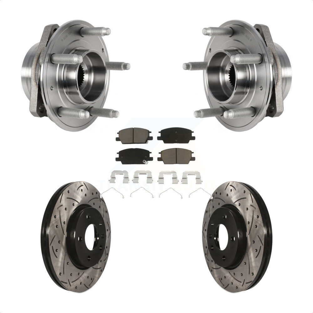 Front Hub Bearing Assembly With Coated Drilled Slotted Disc Brake Rotors And Ceramic Pads Kit For Chevrolet Malibu Buick LaCrosse Regal Sportback TourX KBB-123837 by Transit Auto