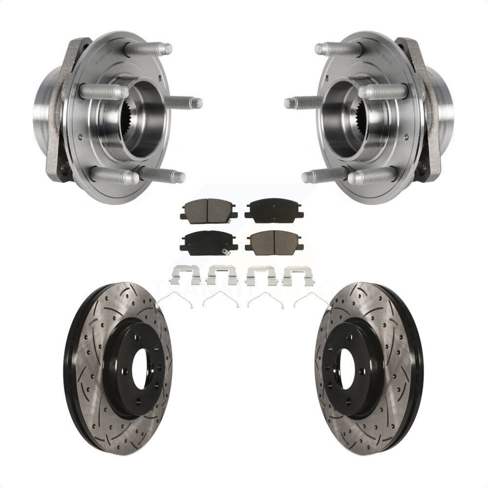Front Hub Bearing Assembly With Coated Drilled Slotted Disc Brake Rotors And Ceramic Pads Kit For Chevrolet Malibu Buick LaCrosse Regal Sportback TourX KBB-123837 by Transit Auto