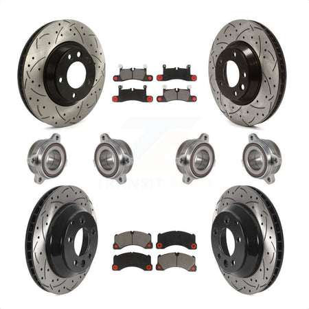 Front Rear Hub Bearings Assembly Coated Disc Brake Rotors And Ceramic Pads Kit (10Pc) For Porsche Cayenne KBB-123843 by Transit Auto