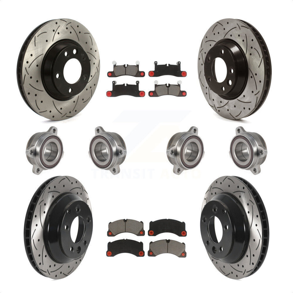 Front Rear Hub Bearings Assembly Coated Disc Brake Rotors And Ceramic Pads Kit (10Pc) For Porsche Cayenne KBB-123843 by Transit Auto