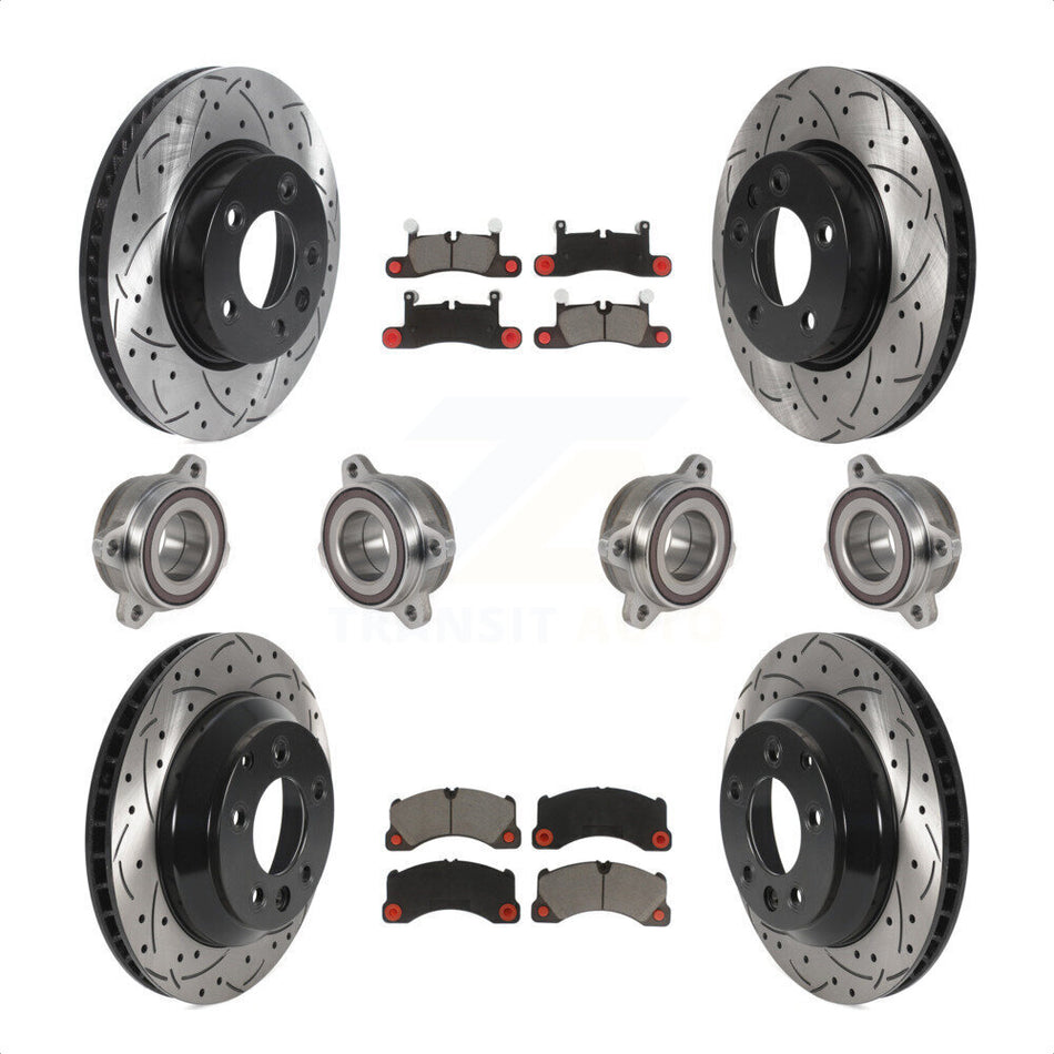 Front Rear Hub Bearings Assembly Coated Disc Brake Rotors And Ceramic Pads Kit (10Pc) For 2016 Volkswagen Touareg KBB-123845 by Transit Auto