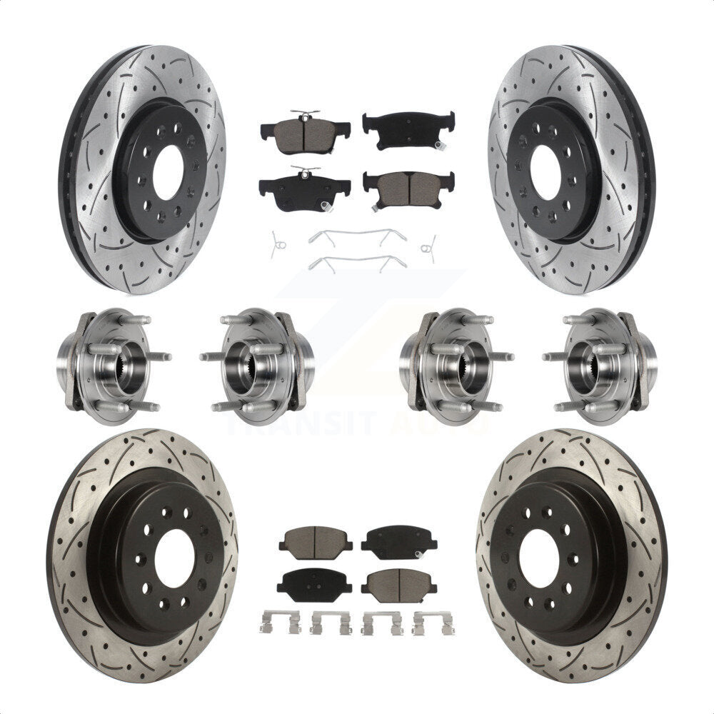 Front Rear Hub Bearings Assembly Coated Disc Brake Rotors And Ceramic Pads Kit (10Pc) For Buick Envision With 315mm Diameter Rotor KBB-123850 by Transit Auto