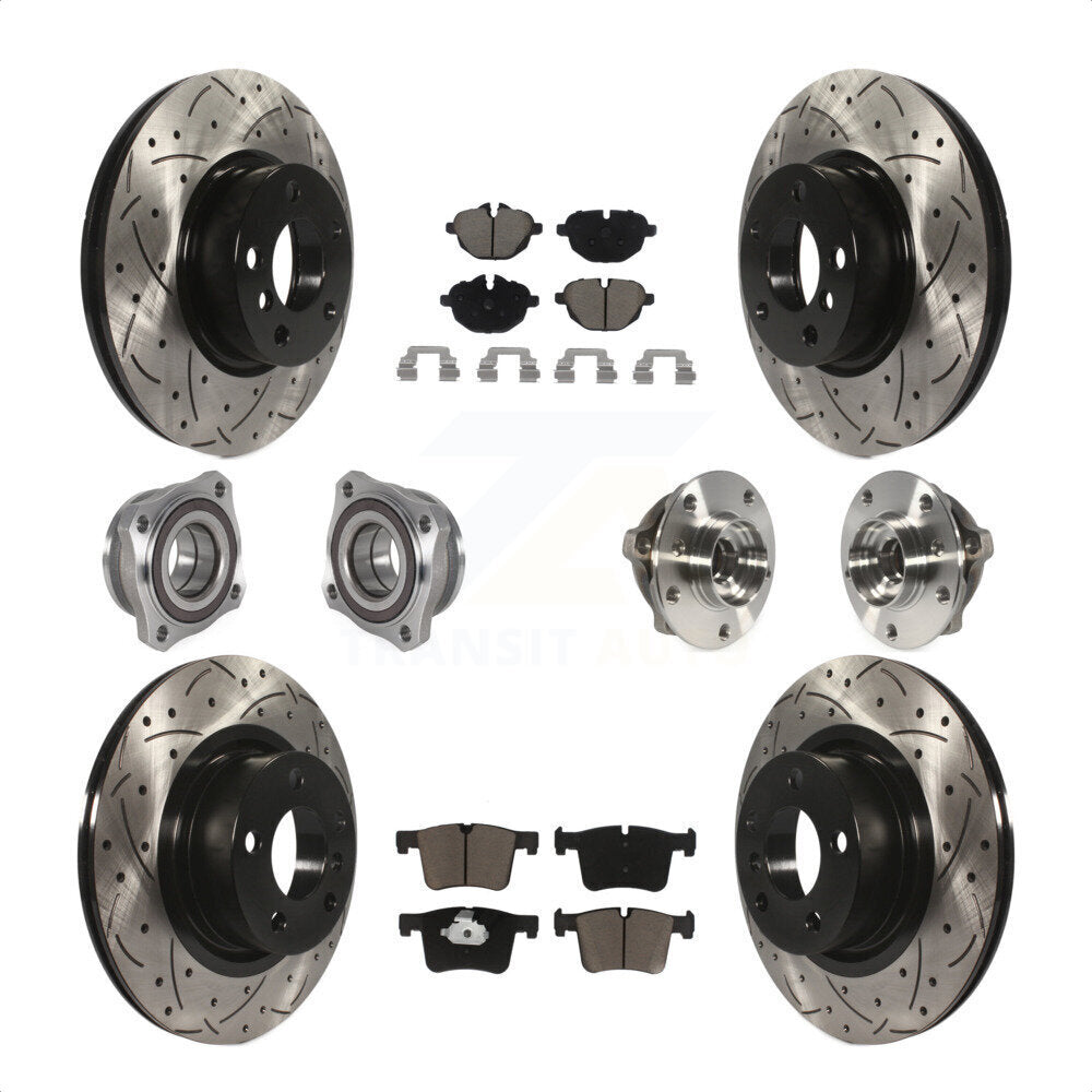 Front Rear Hub Bearings Assembly Coated Disc Brake Rotors And Ceramic Pads Kit (10Pc) For BMW X3 X4 KBB-123857 by Transit Auto