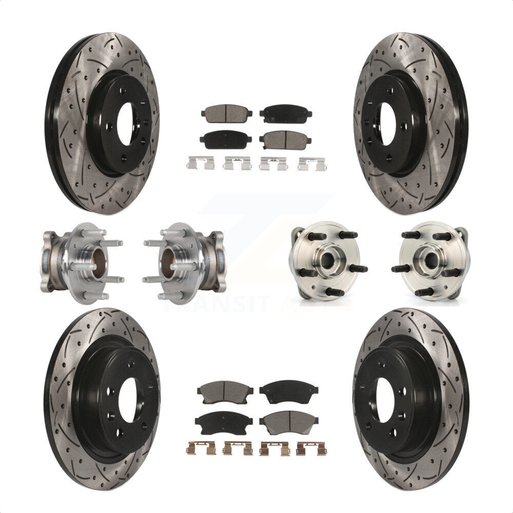 Front Rear Hub Bearings Assembly Coated Disc Brake Rotors And Ceramic Pads Kit (10Pc) For 2014-2015 Chevrolet Cruze DIESEL engine With 15" Factory Wheels KBB-123864 by Transit Auto