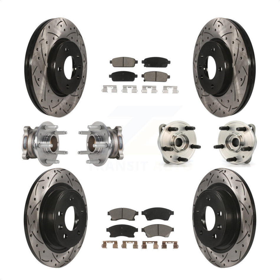 Front Rear Hub Bearings Assembly Coated Disc Brake Rotors And Ceramic Pads Kit (10Pc) For 2014-2015 Chevrolet Cruze DIESEL engine With 15" Factory Wheels KBB-123864 by Transit Auto