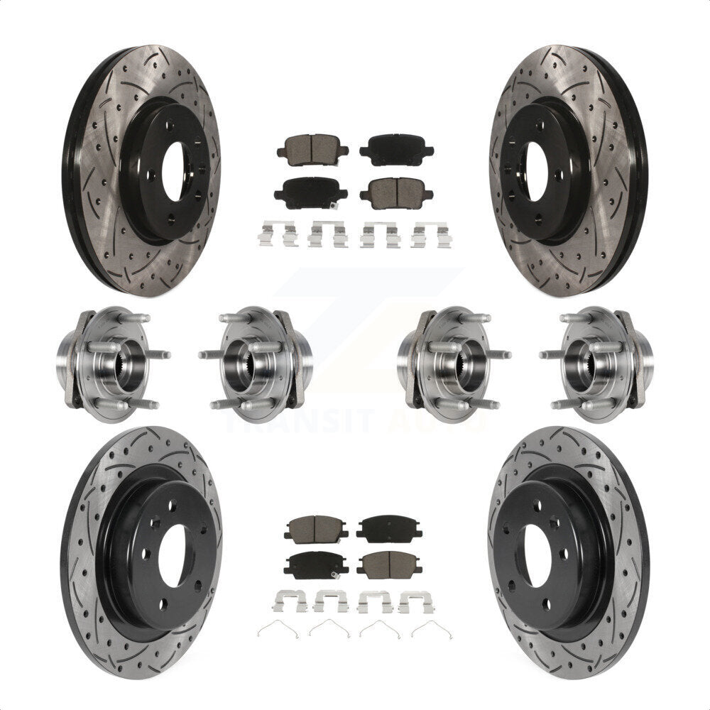 Front Rear Hub Bearings Assembly Coated Disc Brake Rotors And Ceramic Pads Kit (10Pc) For 2017-2018 Buick LaCrosse AWD With 16" Factory Wheels KBB-123867 by Transit Auto