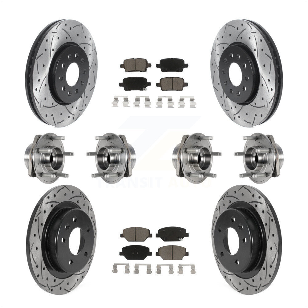 Front Rear Hub Bearings Assembly Coated Disc Brake Rotors And Ceramic Pads Kit (10Pc) For 2017-2018 Buick LaCrosse AWD With 17" Factory Wheels KBB-123868 by Transit Auto