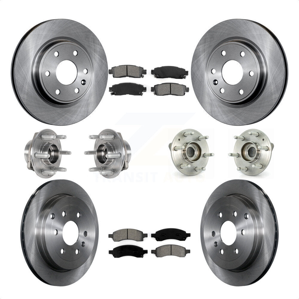Front Rear Hub Bearings Assembly Disc Brake Rotors And Semi-Metallic Pads Kit (10Pc) For 2017 Buick Enclave AWD KBB-123927 by Transit Auto
