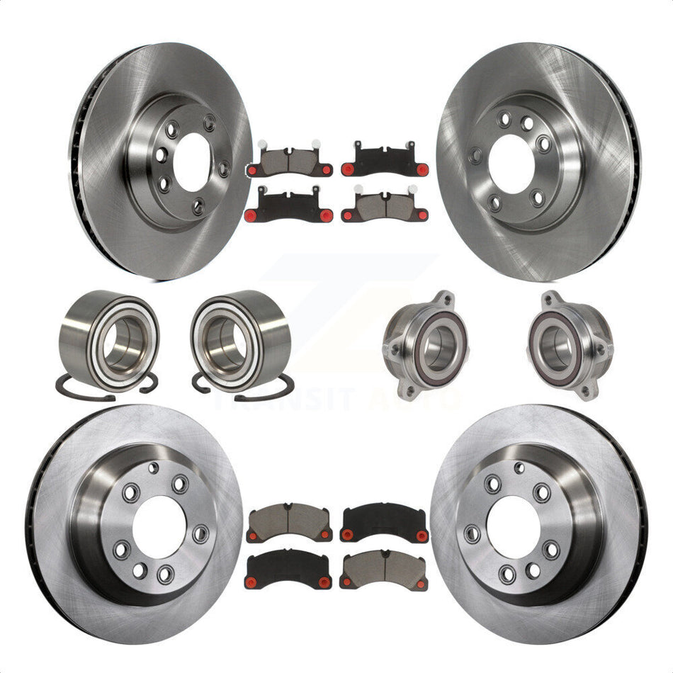 Front Rear Wheel Hub Bearings Assembly Disc Brake Rotors And Ceramic Pads Shoes Kit (10Pc) For 2011-2012 Porsche Cayenne Base With 380mm Diameter Rotor KBB-123976 by Transit Auto