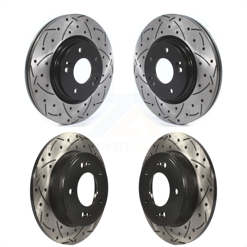 Front Rear Coated Drilled Slotted Disc Brake Rotors Kit For Kia Soul Forte KD-100384 by DS-One