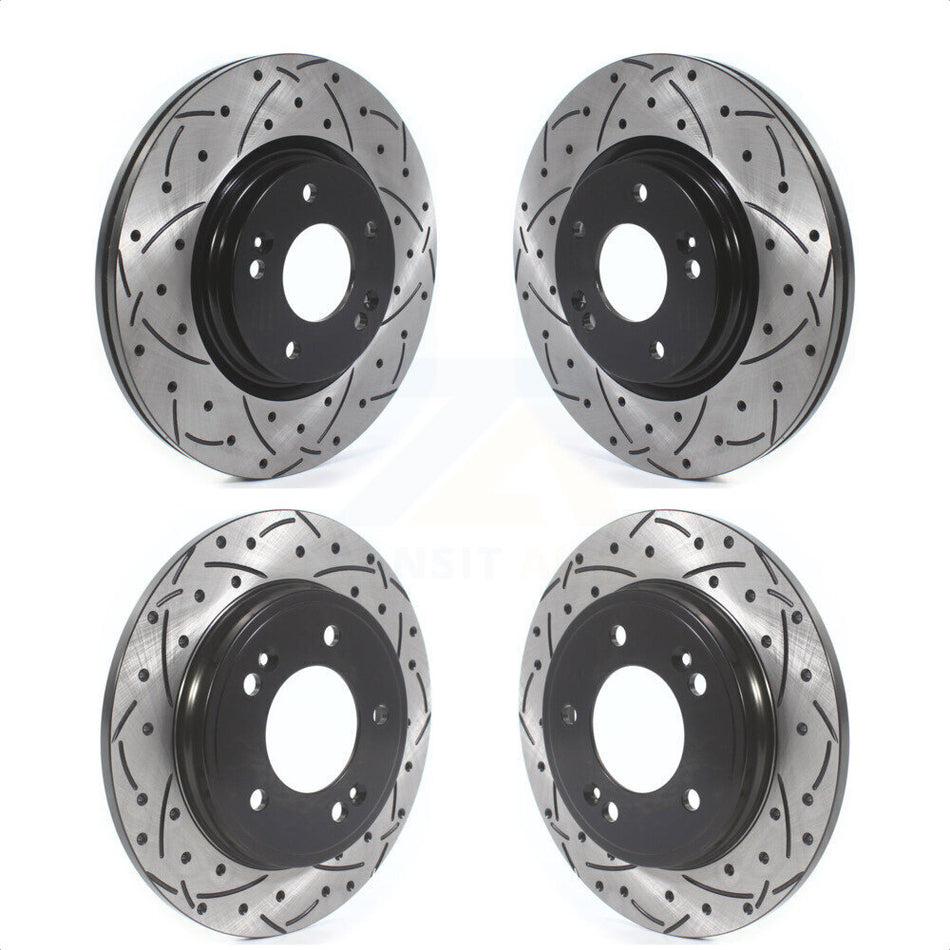 Front Rear Coated Drilled Slotted Disc Brake Rotors Kit For Hyundai Elantra Kia Forte Veloster KD-100385 by DS-One