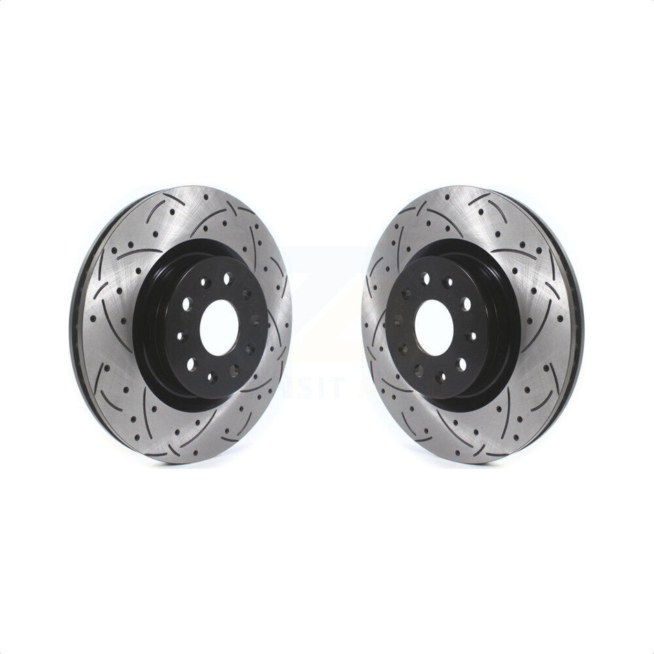 Front Coated Drilled Slotted Disc Brake Rotors Pair For Chevrolet Camaro Cadillac CTS CT6 CT5 KD-100399 by DS-One