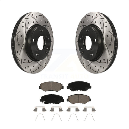 Front Coated Drilled Slotted Disc Brake Rotors And Ceramic Pads Kit For Honda Civic KDC-100031 by Transit Auto