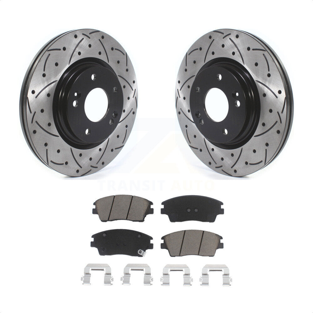 Front Coated Drilled Slotted Disc Brake Rotors And Ceramic Pads Kit For Hyundai Elantra Tucson Kia Sportage KDC-100044 by Transit Auto