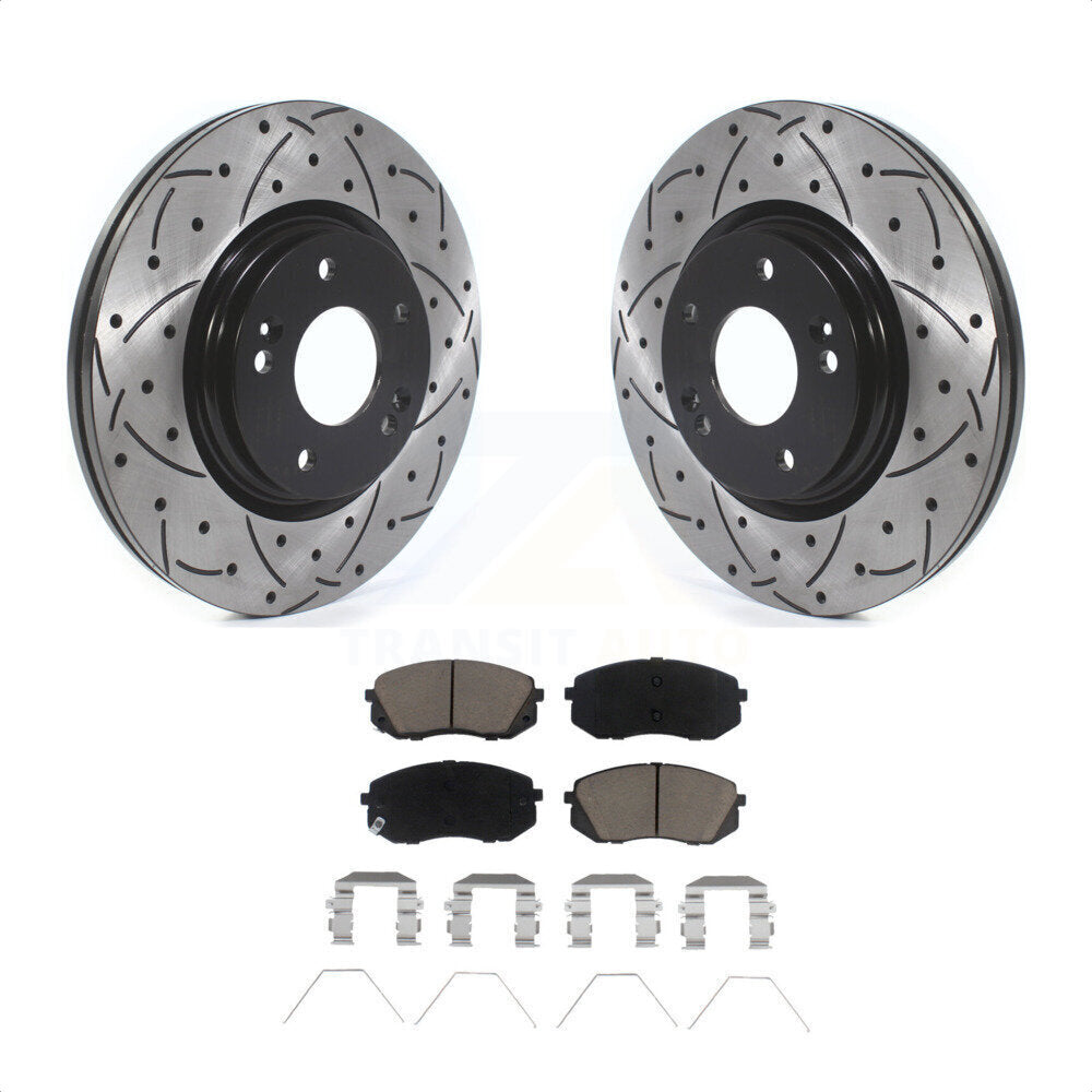 Front Coated Drilled Slotted Disc Brake Rotors And Ceramic Pads Kit For Kia Soul Hyundai Kona Elantra GT Veloster Forte Seltos KDC-100049 by Transit Auto