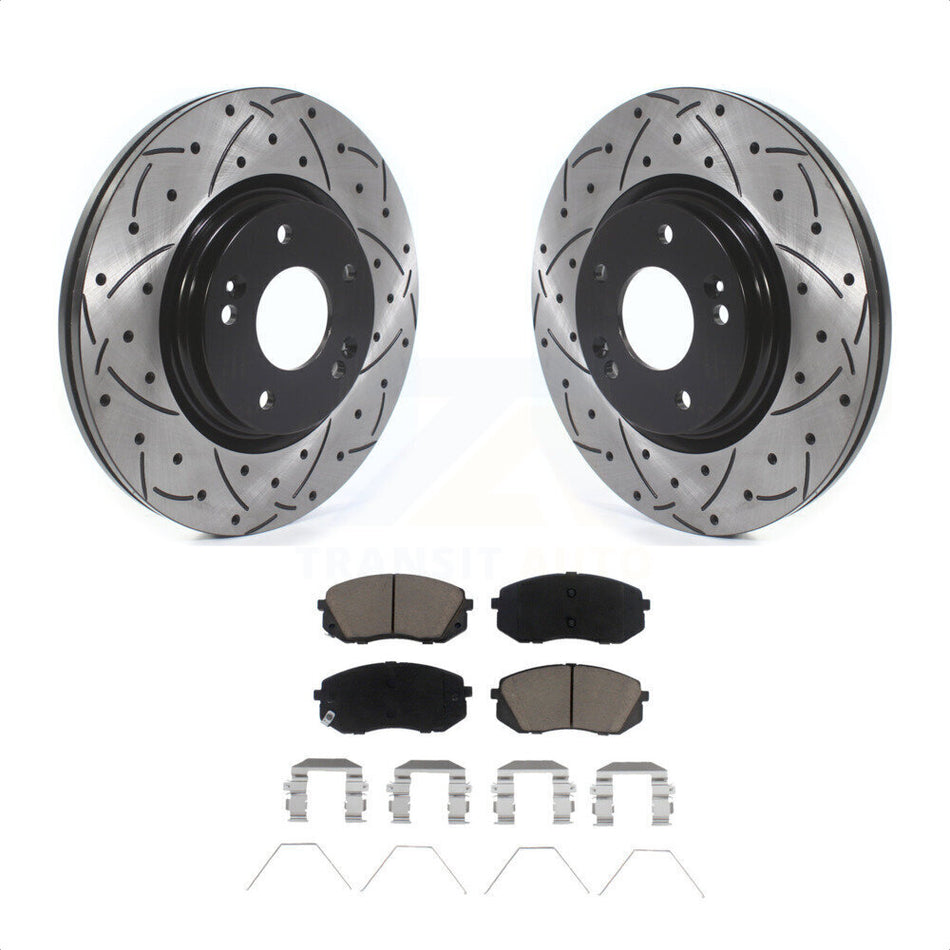 Front Coated Drilled Slotted Disc Brake Rotors And Ceramic Pads Kit For Kia Soul Hyundai Kona Elantra GT Veloster Forte Seltos KDC-100049 by Transit Auto