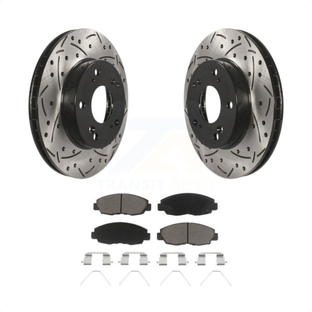 Front Coated Drilled Slotted Disc Brake Rotors And Ceramic Pads Kit For Honda Civic KDC-100071 by Transit Auto