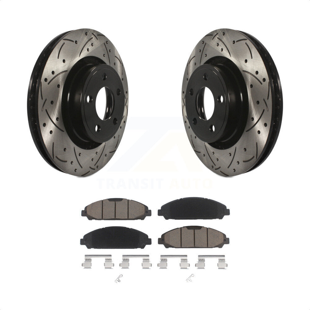 Front Coated Drilled Slotted Disc Brake Rotors And Ceramic Pads Kit For Ford Mustang KDC-100091 by Transit Auto